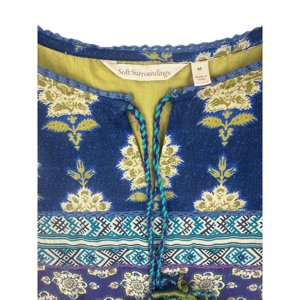 Soft Surroundings Boho Hippie Tassel Gold Patchwork Peasant Tunic Sz M - Picture 2 of 16